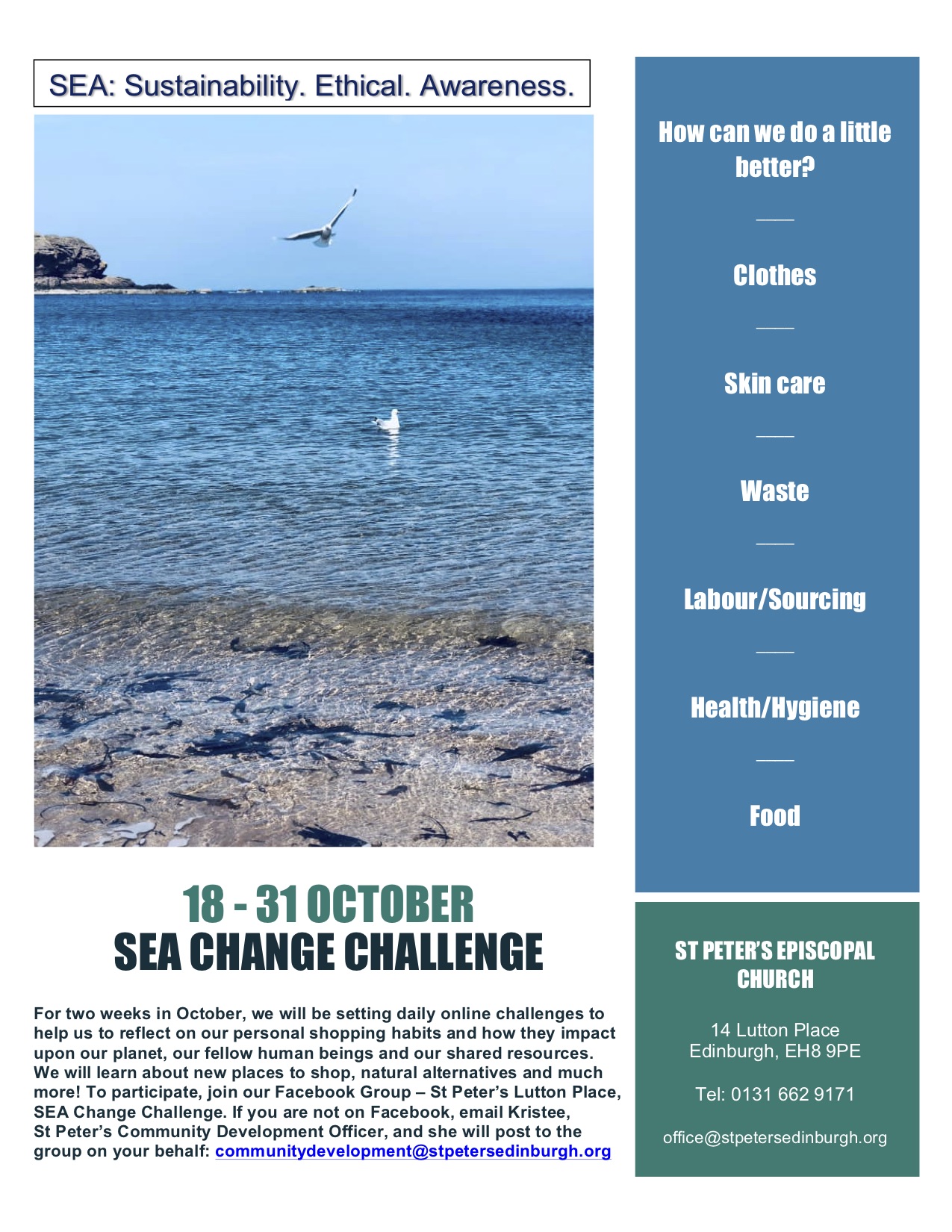 SEA Change Challenge: 18th – 31st October, 2020 (SEA: Sustainable. Ethical. Awareness.)