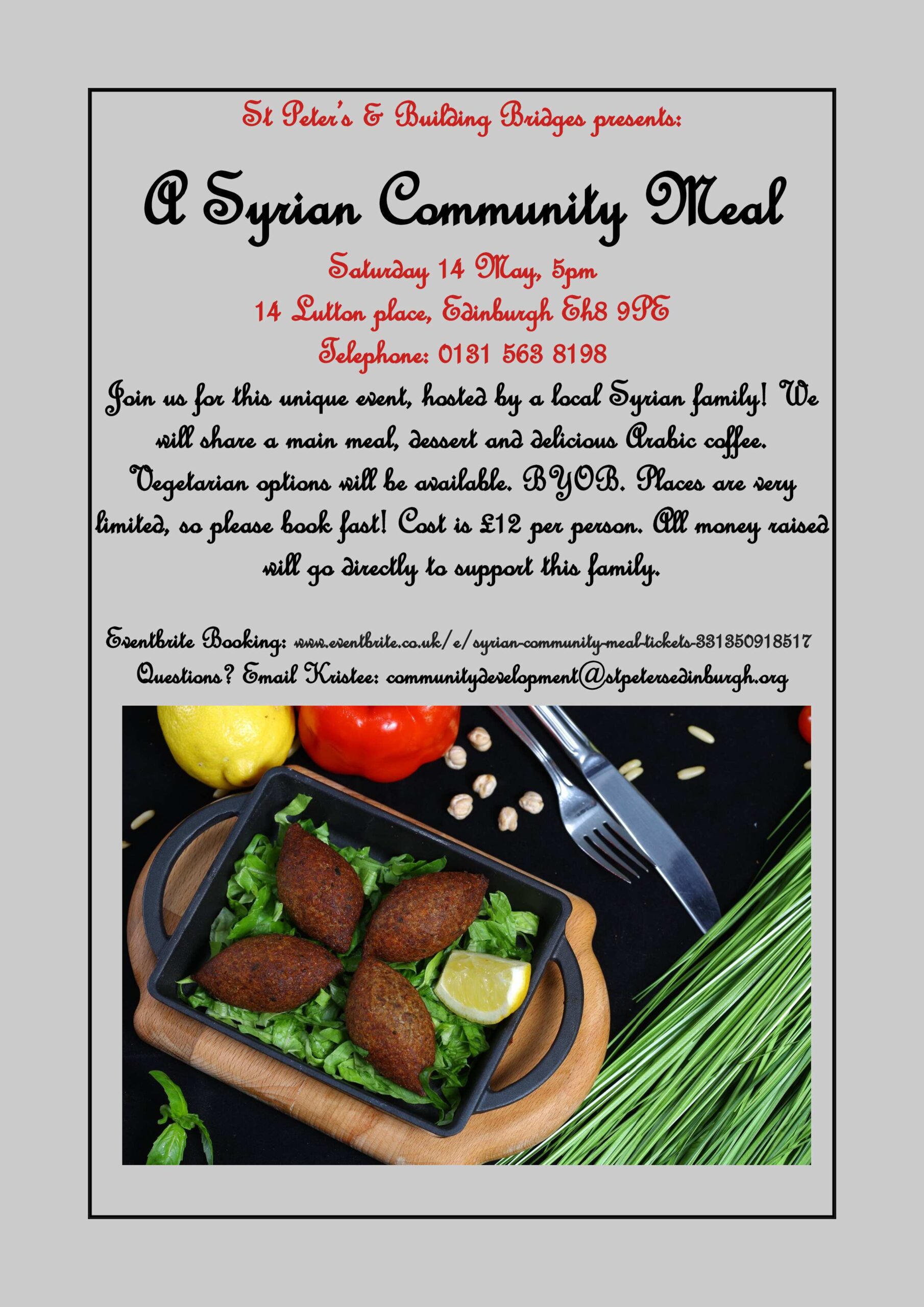 Community Meal: Saturday 14th May, 5pm