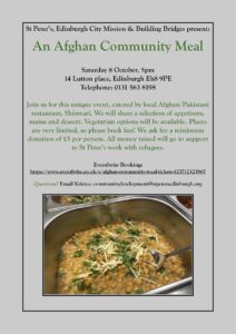 Afghan Community Meal, 5pm @ St Peter's Church Hall