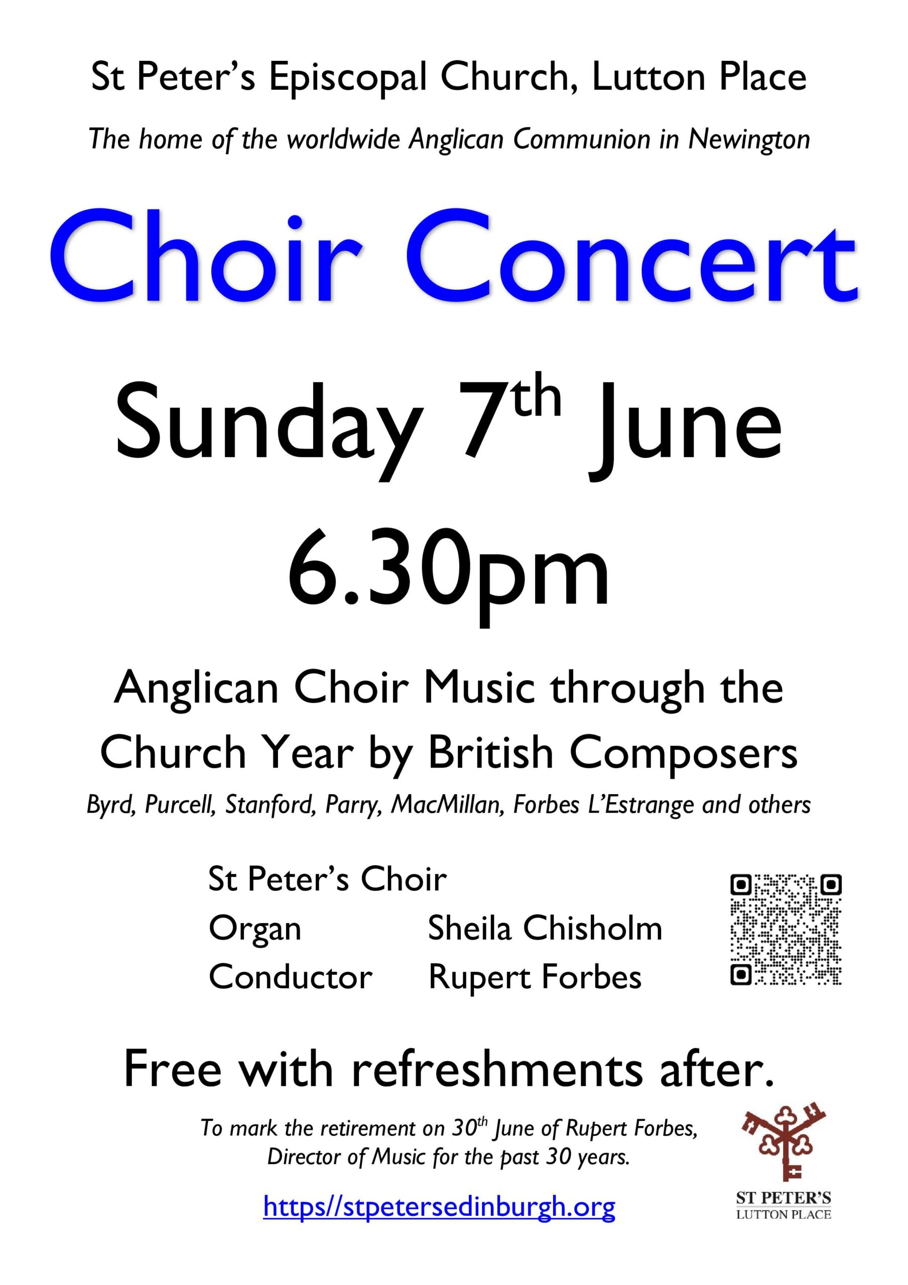 Choir Concert, 7th June 2026, 6.30pm